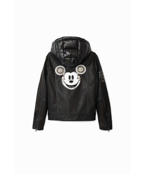 美品desigual黒 ジッパー ハイネック ジャケットsize44大きいサイズ Desigual コート アウター Mickey ハイブリッドジャケット