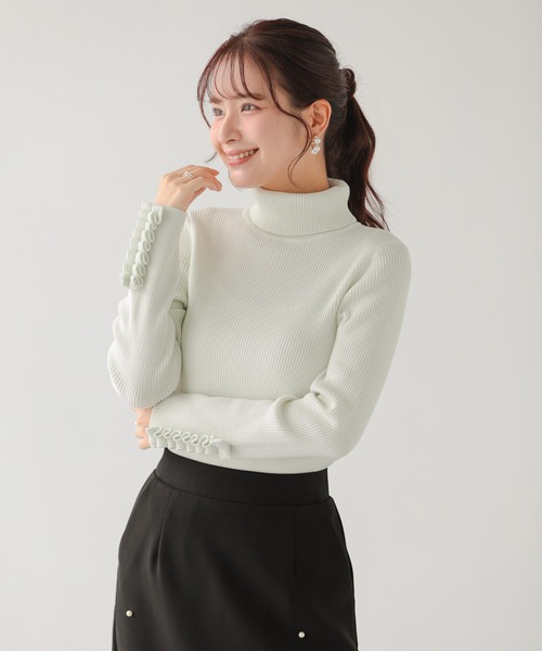 MABLI フリル袖 ベージュニットセーター ブルマ moment+ ニット セーター 「累計販売枚数2万枚突破！」ショルダー