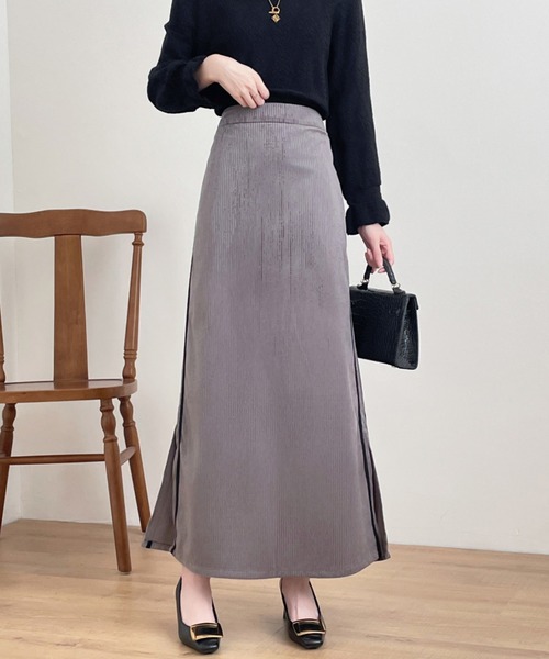 ABITOKYO スカート コーデュロイサイドスリット配色ラインロング