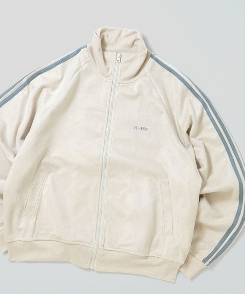 ジャージ faux suede track jacket/スウェードタッチ ワンポイント刺繍
