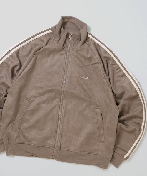 ジャージ faux suede track jacket/スウェードタッチ ワンポイント刺繍