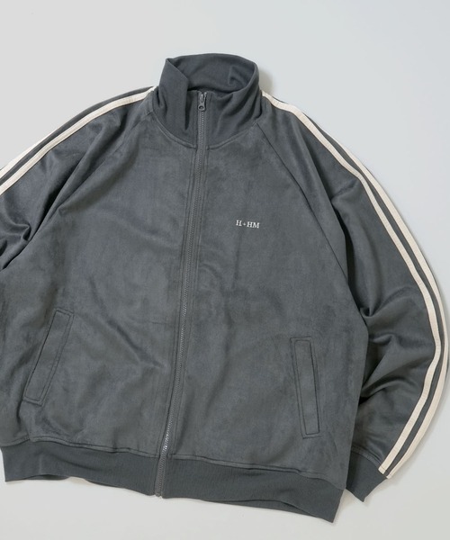 ジャージ faux suede track jacket/スウェードタッチ ワンポイント刺繍