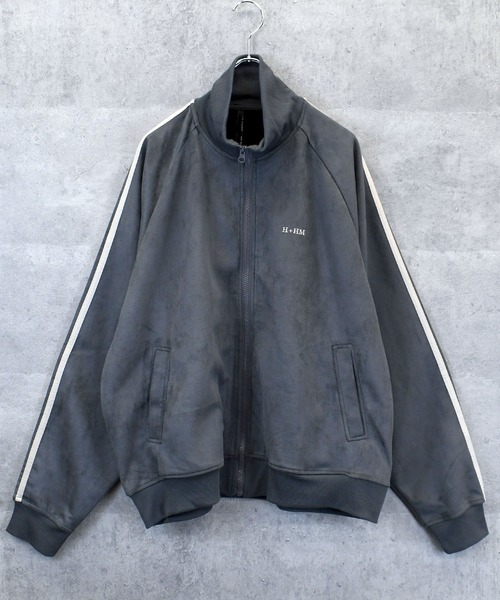 ジャージ faux suede track jacket/スウェードタッチ ワンポイント刺繍