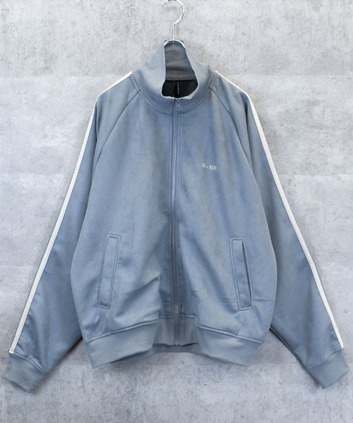 ジャージ faux suede track jacket/スウェードタッチ ワンポイント刺繍