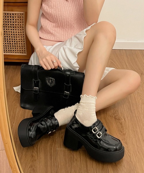 【美品】プルドゥ pour deux 厚底 ローファー ストラップ付 ブーティー 楽天市場】厚底 ストラップ スクエア ローファー 女性