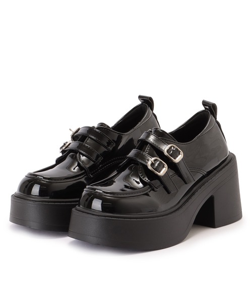 SHOES53045 黒の厚底ローファー