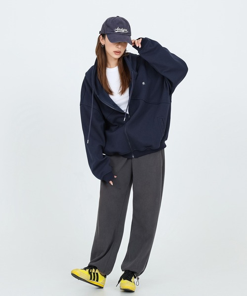 パーカー solid color front zip dolman sleeve hoodie レディース