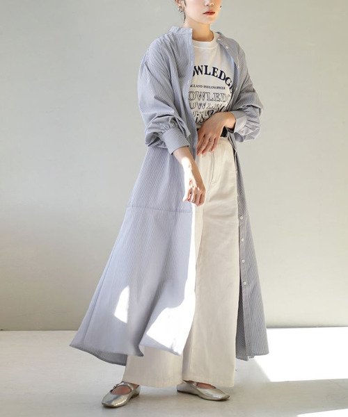 e-zakkamania stores シャツワンピース 先染めストライプ マーメイド