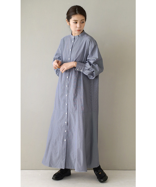 e-zakkamania stores シャツワンピース 先染めストライプ マーメイド