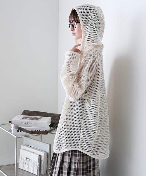 2色 パーカー フーディ オーバーサイズ メッシュ シースルー ♪ forksy. パーカー 「forksy.」オーバーサイズ ロングスリーブ