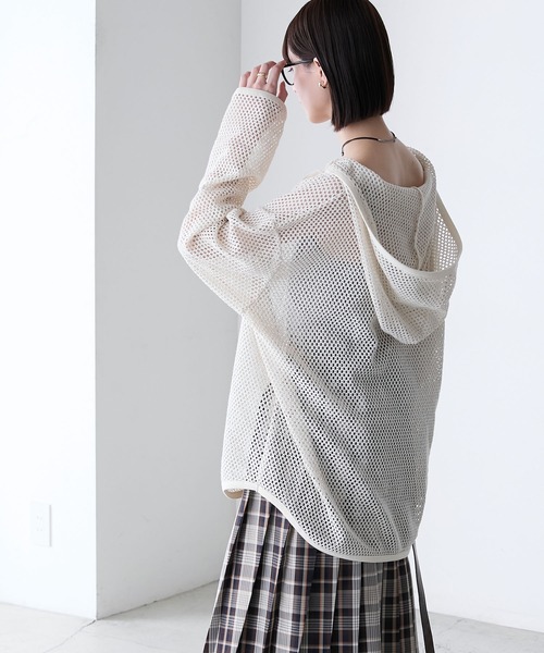 ユ*ー様 vintage メッシュロング丈プルオーバーvネックフーディー forksy. パーカー 「forksy.」オーバーサイズ ロングスリーブ