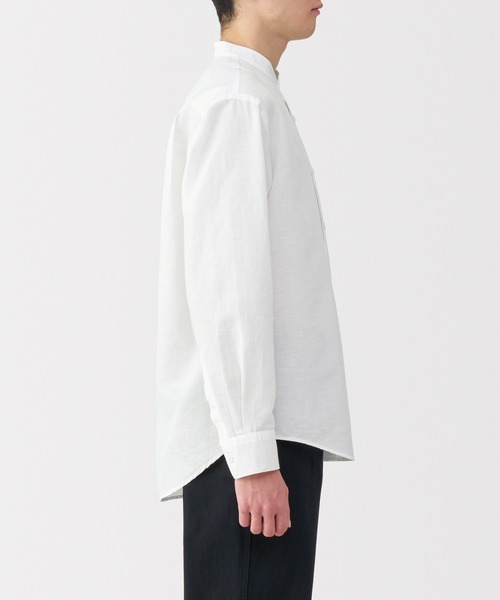 無印良品（MUJI） シャツ 紳士 ヘンプコットンスタンドカラー長袖 