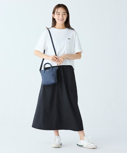 LACOSTE tシャツ 裾口ドローストリング入りクロップド5分袖 半袖