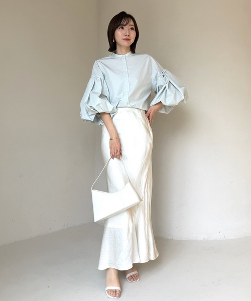 【新品未使用】anuans ディテールスリーブブラウス　ホワイト アニュアンス anuans ディテールスリーブブラウス （WHITE） -靴
