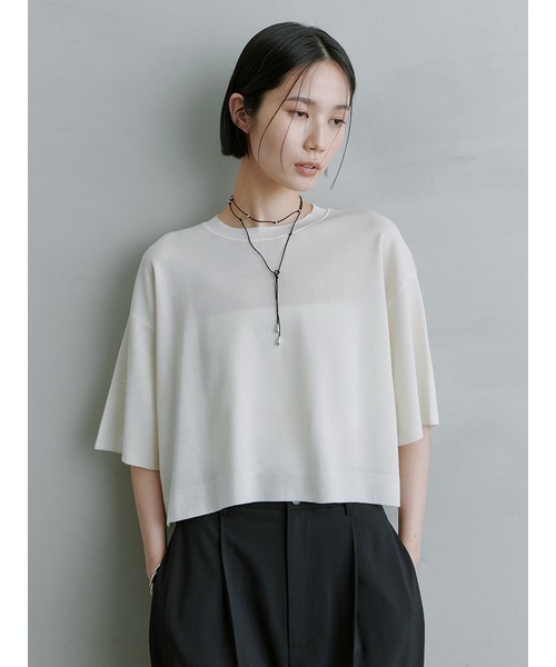 MIESROHE washableシアーRIB切り替えニットTOPS MIESROHE]sustainableシアードレープノースリニットTOPS