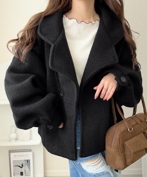 リリカ タグ付き未使用品◆M＆KYOKO日本製ウール100％ケープコート trim_fce_item67079681e52a3.jpg