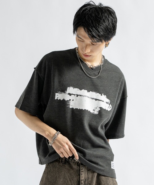 PLAN To tシャツ Vintage Design Graphic Thermal V-neck Tee 
