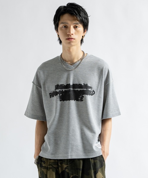 PLAN To tシャツ Vintage Design Graphic Thermal V-neck Tee
