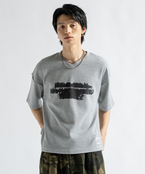PLAN To tシャツ Vintage Design Graphic Thermal V-neck Tee