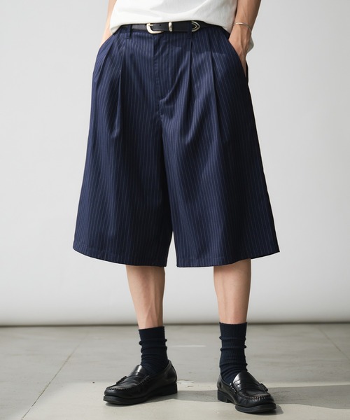 通勤 ショートジャケット ストライプ ワイドパンツ 襟付き B.C STOCK スラックス パンツ 「ZOZO限定」ワイドストライプ