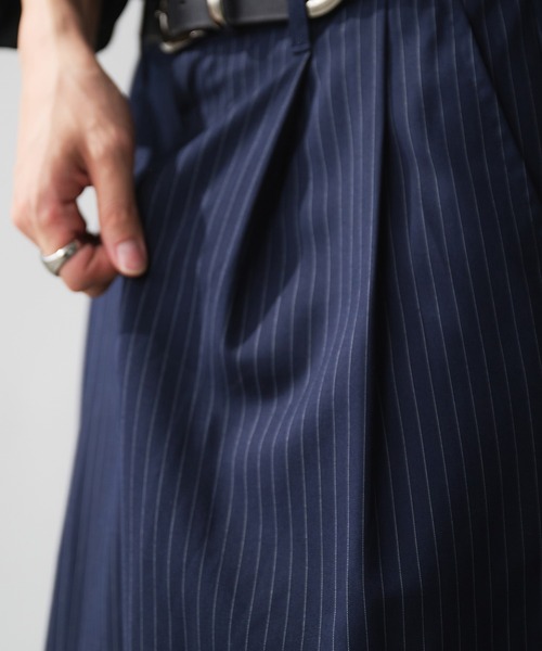 VISVIM ストライプショートパンツ ネイビー Adoon plain パンツ Two-Tuck Wide Stripe Shorts / 2タックワイド