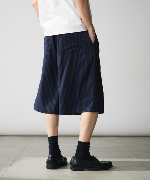 ショートパンツ ASCLO Rainy Stripe Bermuda Pants (2color) Adoon plain パンツ Two-Tuck Wide Stripe Shorts / 2タック