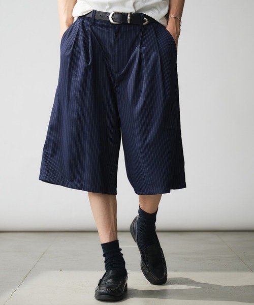 Adoon plain ワイドパンツ パンツ Two-Tuck Wide Stripe Shorts / 2