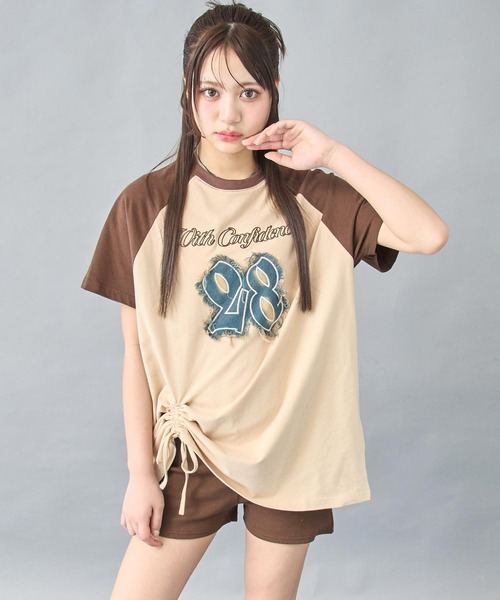ANAP（アナップ） tシャツ 半袖 デニムワッペン付き ラグランTシャツ