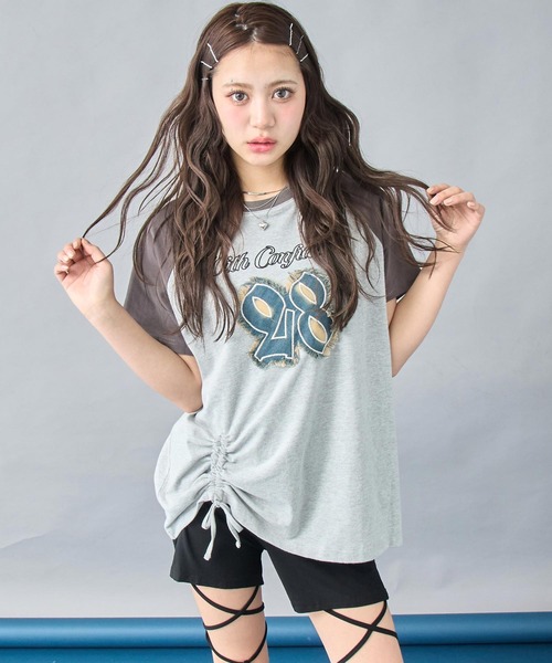 ANAP（アナップ） tシャツ 半袖 デニムワッペン付き ラグランTシャツ