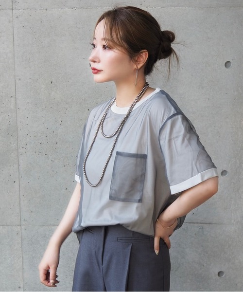 tシャツ 半袖 sheer layered pocket tee /シアーレイヤードクルー