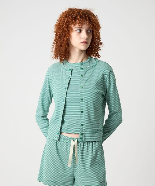 ＜6(ROKU)＞LINE COLOR CARDIGAN/カーディガン　NAVY 6(ROKU) カーディガン 「別注」「PETIT BATEAU for 6」CARDIGAN
