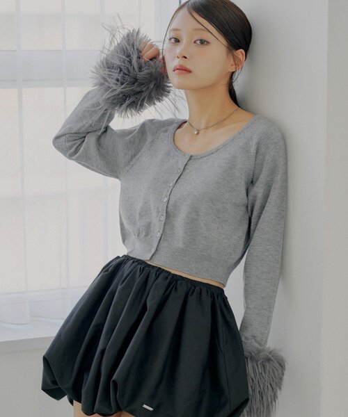 Chico（チコ） カーディガン ショート丈袖ファーカーディガン