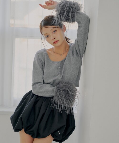 Chico（チコ） カーディガン ショート丈袖ファーカーディガン