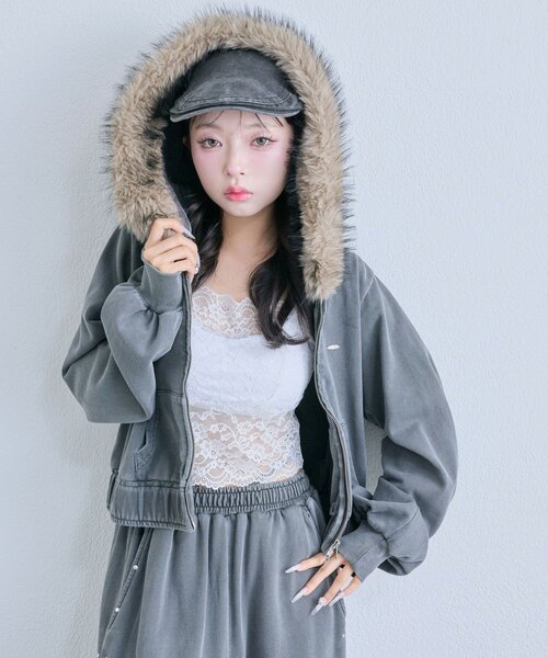 Dim Moite ファー　パーカー Dim Moite ファー パーカー Dim Moite ブラックファーパーカー