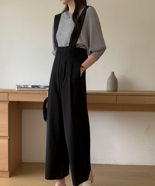 Maison Calme パンツドレス タック入りハイウエストサロペットパンツ