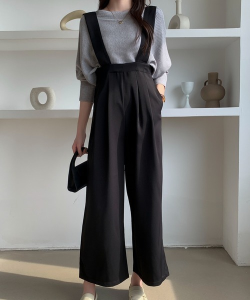 Maison Calme パンツドレス タック入りハイウエストサロペットパンツ