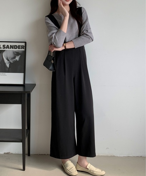 Maison Calme パンツドレス タック入りハイウエストサロペットパンツ