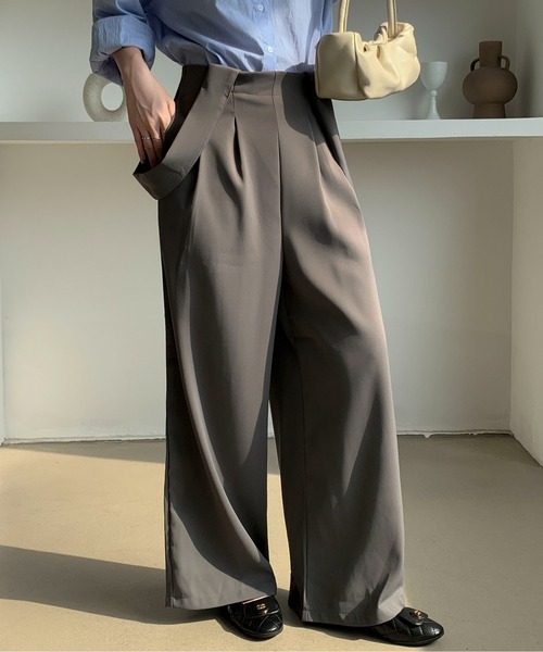 Maison Calme パンツドレス タック入りハイウエストサロペットパンツ