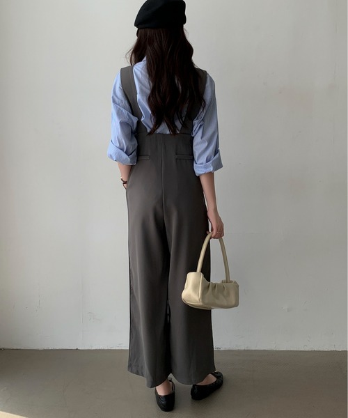 Maison Calme パンツドレス タック入りハイウエストサロペットパンツ