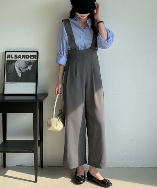 Maison Calme パンツドレス タック入りハイウエストサロペットパンツ