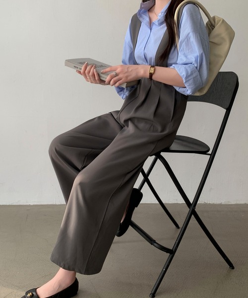 Maison Calme パンツドレス タック入りハイウエストサロペットパンツ