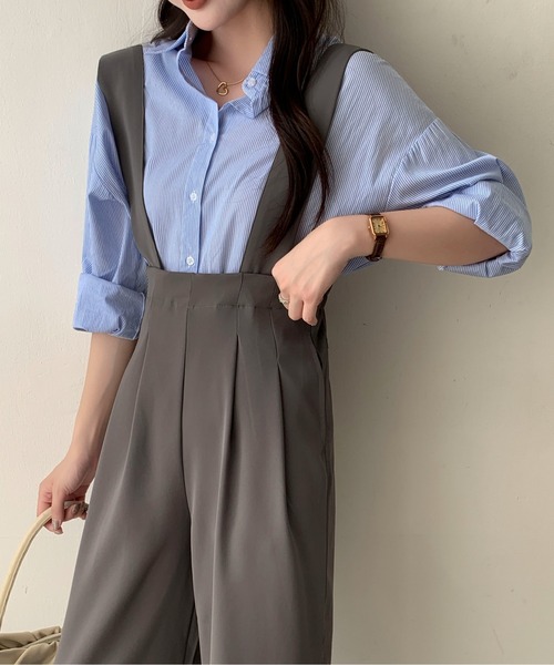 Maison Calme パンツドレス タック入りハイウエストサロペットパンツ