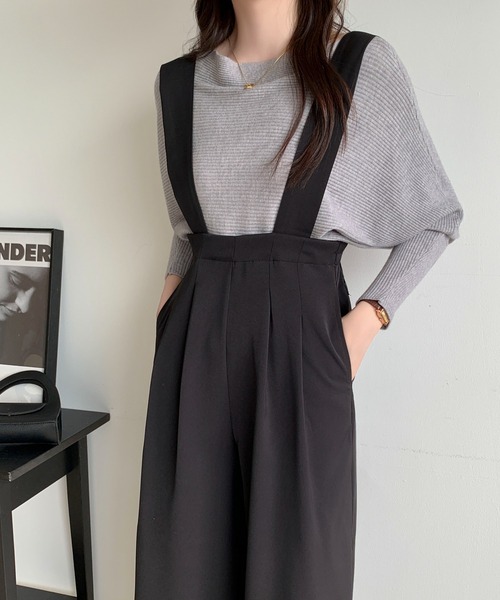Maison Calme パンツドレス タック入りハイウエストサロペットパンツ