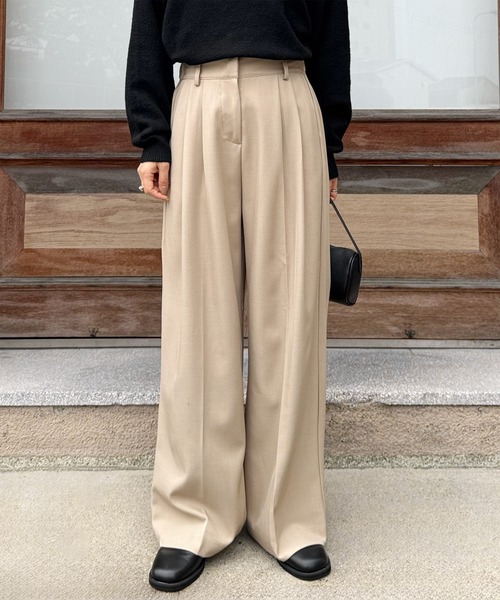 LE MORE ワイドパンツ スラックス パンツ ダブルタックワイド