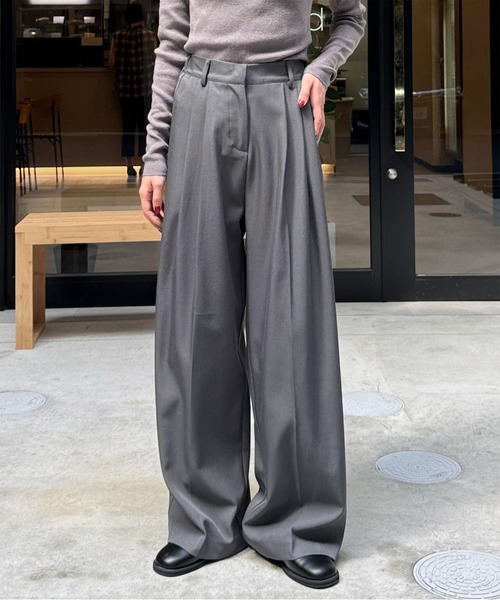 LE MORE ワイドパンツ スラックス パンツ ダブルタックワイド