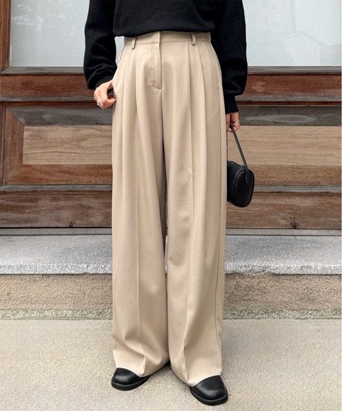 LE MORE ワイドパンツ スラックス パンツ ダブルタックワイド