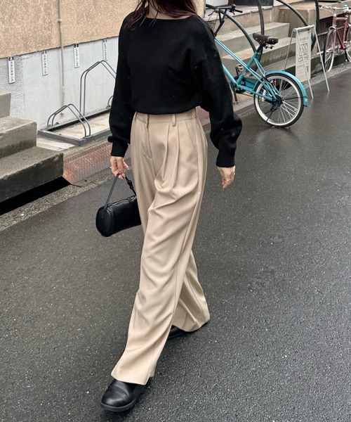 LE MORE ワイドパンツ スラックス パンツ ダブルタックワイド