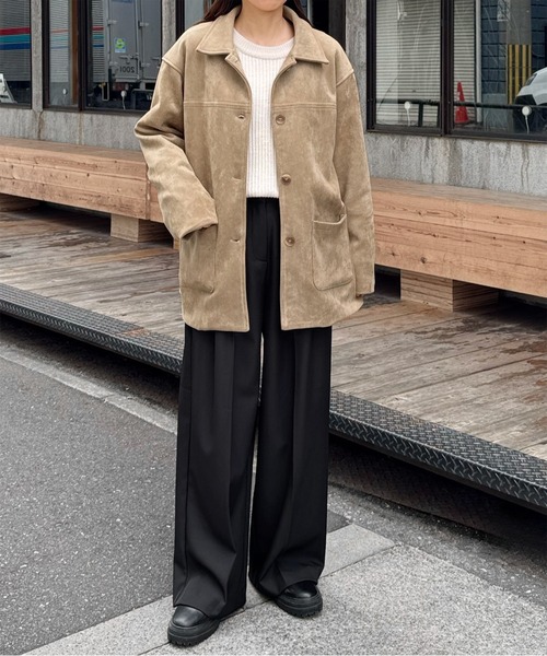 LE MORE ワイドパンツ スラックス パンツ ダブルタックワイド