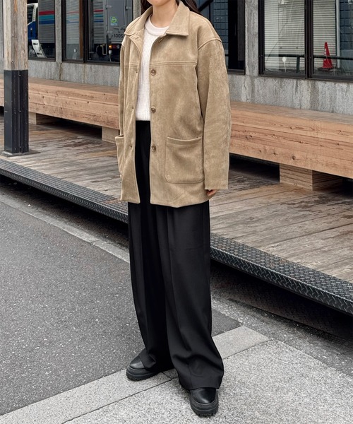 LE MORE ワイドパンツ スラックス パンツ ダブルタックワイド