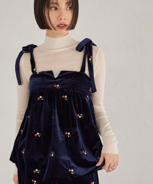 &. NOSTALGIA（ノスタルジア） キャミソール フラワーベロアビスチェ